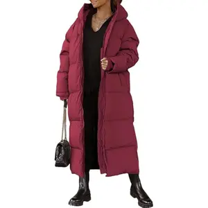 PASLTER Women's Long Quilted Hooded Maxi-Length Long-Sleeve Padded Winter Puffer Outerwear