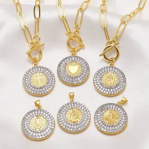 [FLAME] 18K Gold Plated Religious Medallion Necklace for Women Men 2026 Viral Trend |   Dainty Paperclip Chain CZ Paved Virgin Mary Cross Heart Pendant, Christian Faith Jewelry for Daily Wear, Baptism Gift # ReligiousJewelry # Medallion Necklace