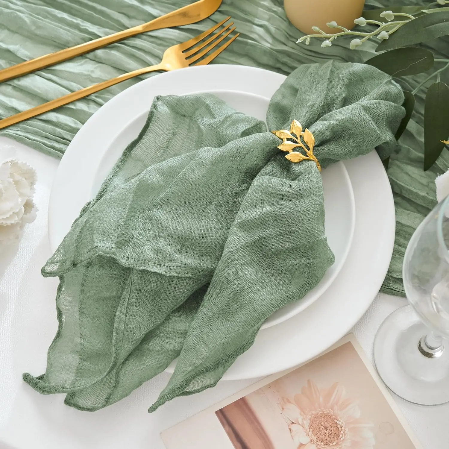 12 Pack Cheesecloth Napkins 20"x20" Sage Green Boho Gauze Cheese Cloth Napkins Bulk Rustic Dinner Table Decor for Wedding Bridal  Shower Party
