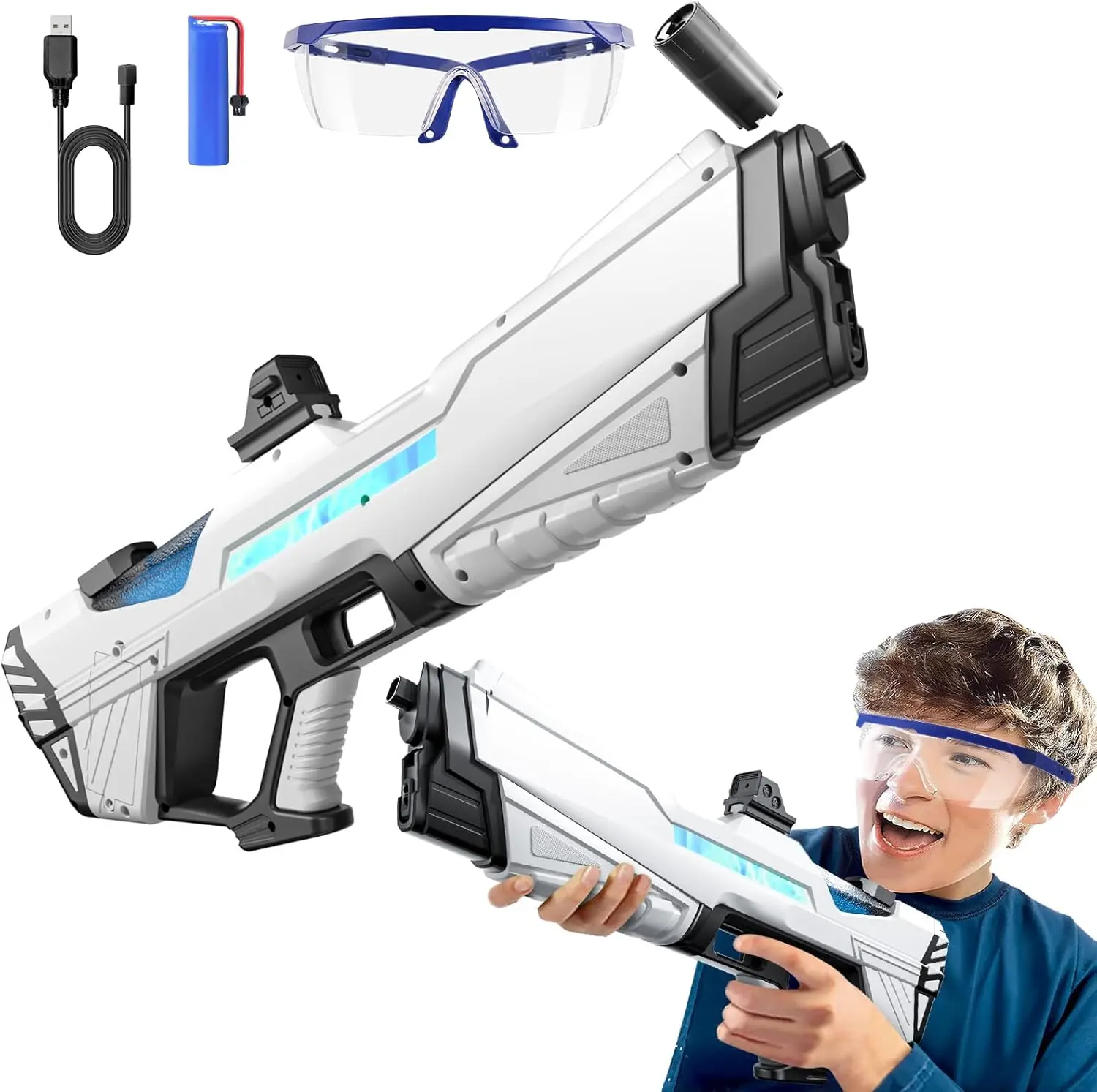 Skirfy Electric Water Toys, Automatic Water Suction with 19-32Ft Shooting Range, Battery Powered Waterproof Water Toy, Pool Beach Outdoor Party Toys summerwins