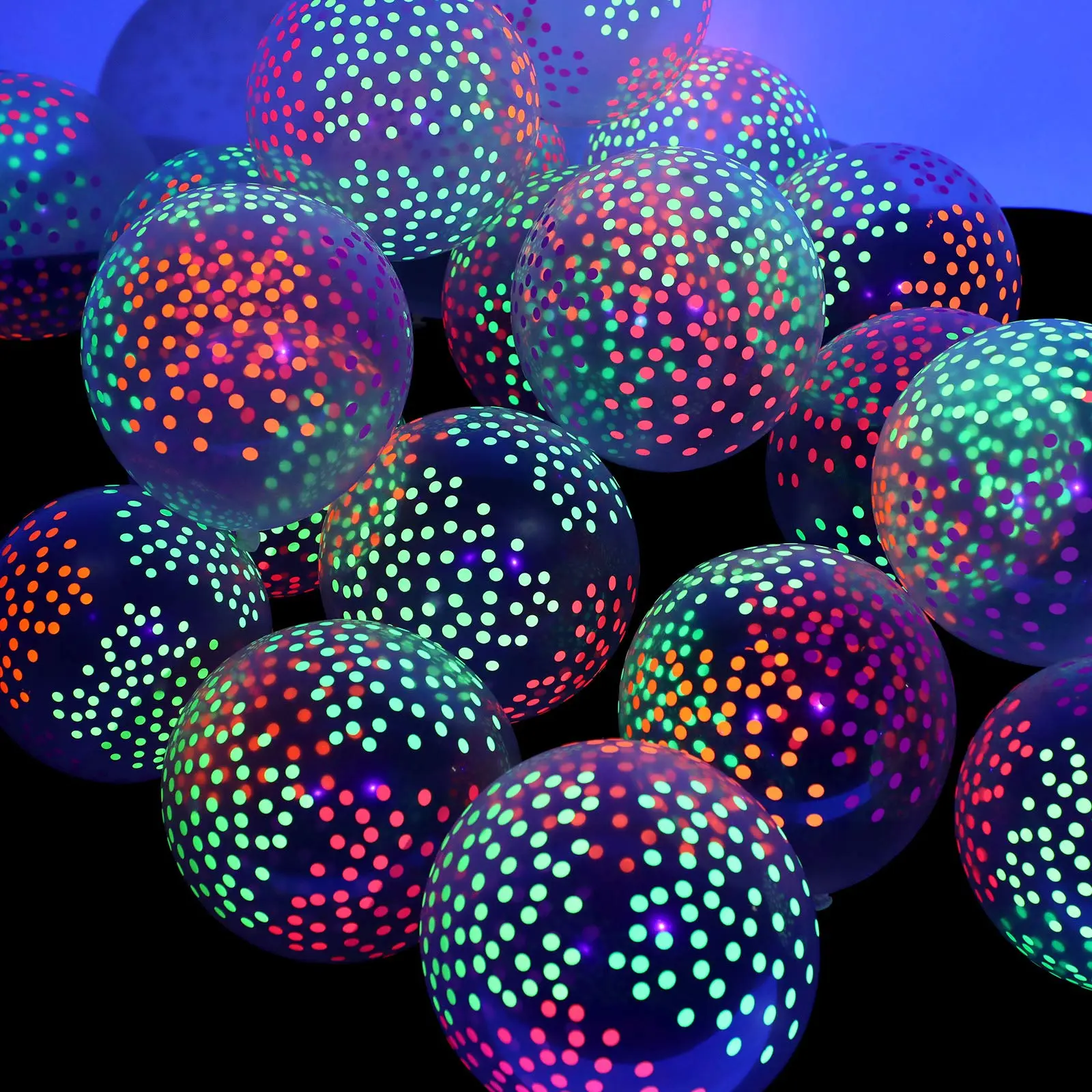 50 Neon Glow Balloons, Blacklight Reactive Polka Dots, Glow in the Dark Latex for Party Decoration