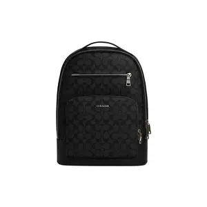 COACH Ethan 32 Classic Monogram Large Backpack with Zipper Closure, Fabric and Synthetic Leather, Men's Black