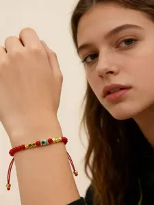 Boho Red String Beaded Bracelet for Women, Adjustable Handmade Woven Bangle, Perfect Gift for Her