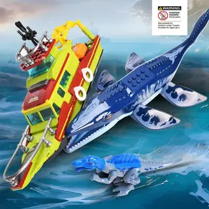 Jurassic Dinosaur Exploration Building Set, Deep Sea Escape, Assemble Mosasaurus Spinosaurus, Animal Shape, Abs Plastic, Toy Gift