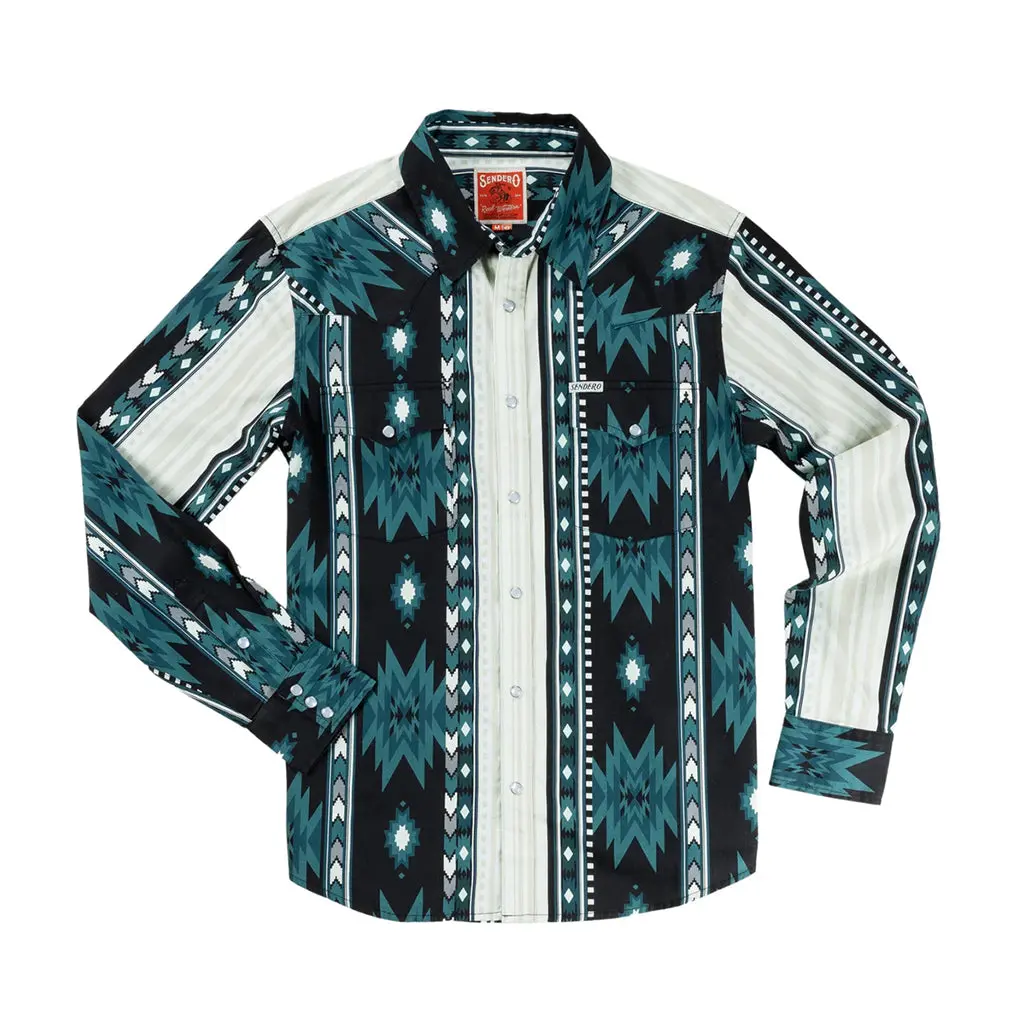 Sendero Provisions Co. Men's Wyatt Cotton Long-Sleeve Serape Bold Stripe Print Pearl Snap Top, Casual Menswear Shirt for Daily Wear, Longsleeves