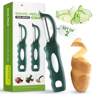 Swivel Vegetable Peelers For Kitchen  Stainless Steel With Soft Grip Handle And Potato Carrot Mango Cucumber - Set Of 2 Pine Green
