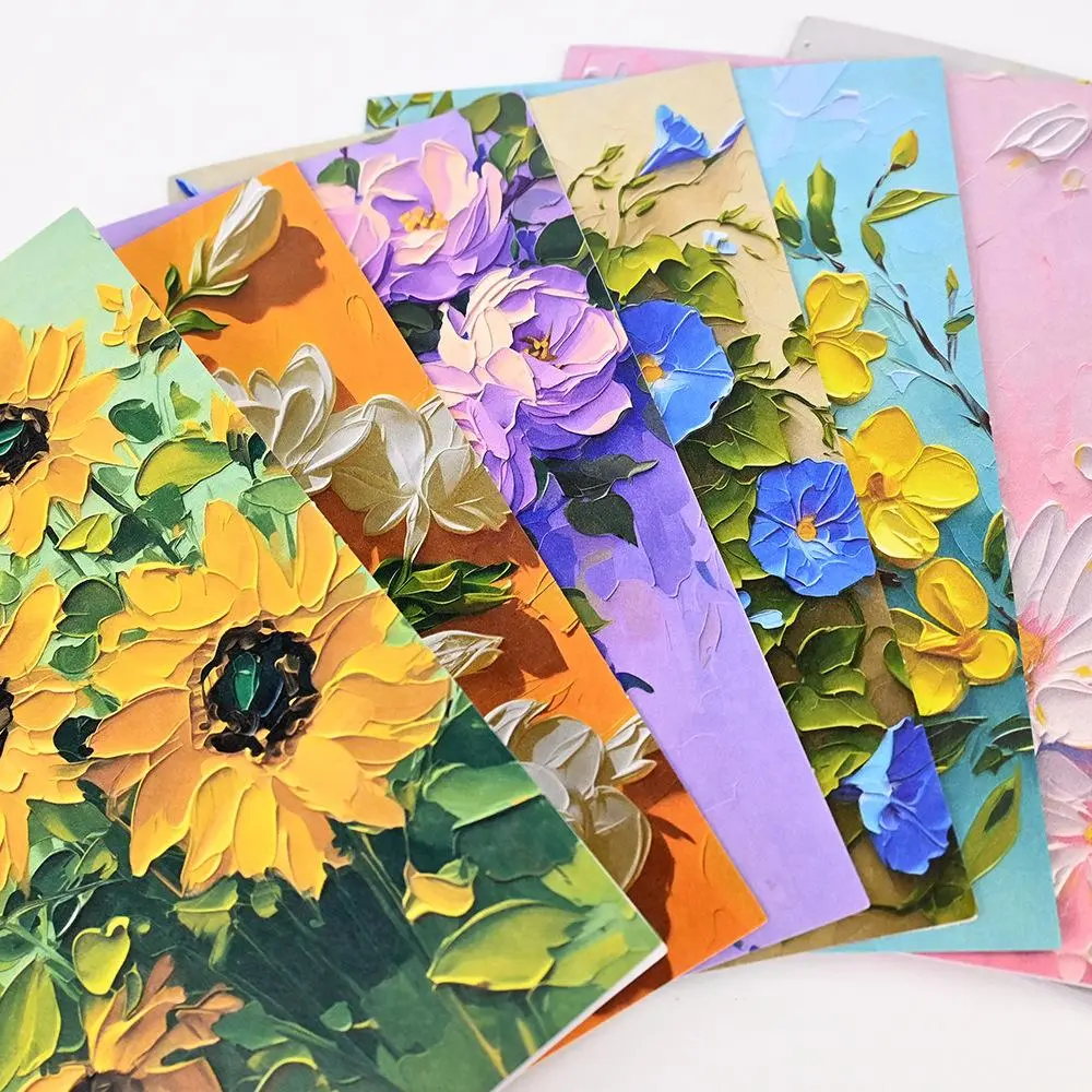 Handcrafted Floral Oil Painting Greeting Cards (4-6in) with Detailed Brushstrokes, Blank Personalizable Inside, Assorted Elegant Designs, Exquisite Artisanal Festive Gifts for Valentine's Day, Christmas