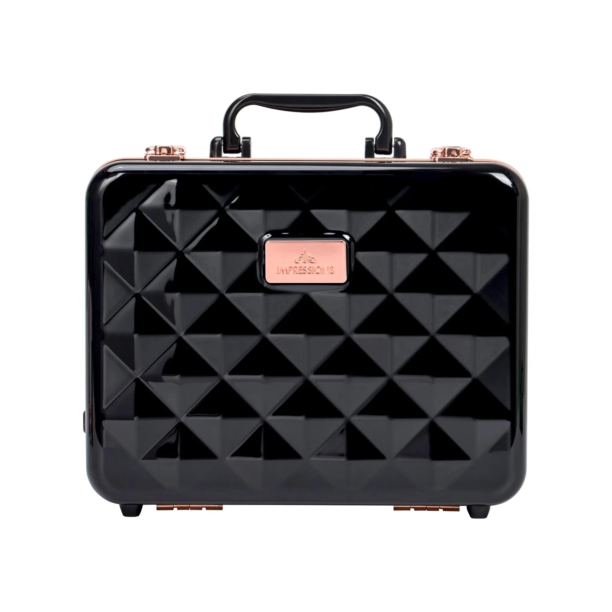 Hard Shell Travel Vanity Case with LED Mirror - Travel Beauty Bag, Makeup Bag, Pyramid Diamond Pattern, 3 Light Modes, Adjustable Compartments Portable Cosmetic Organizer