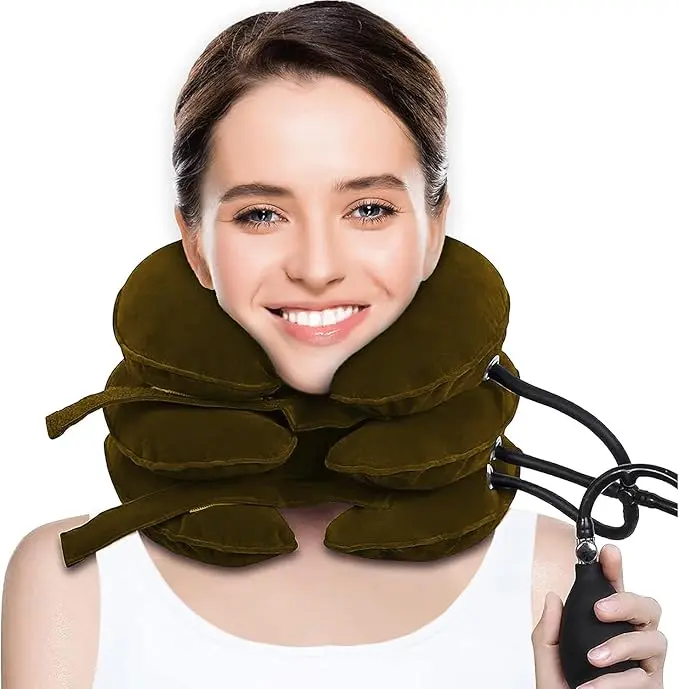 Inflatable Neck Stretcher & Cervical Traction Device for Neck Pain Relief - Portable Neck Decompression Collar with Pump, Adjustable Pinched Nerve Relief for Tech Neck, Home Physical Therapy Alternative for Office Desk Job