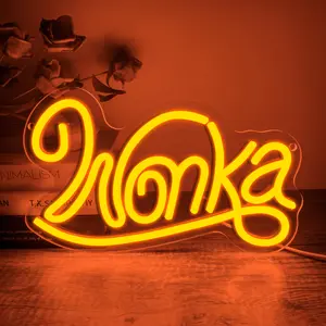Wonka Neon Sign, USB Powered LED Neon Wall Hanging Light, Glowing Art Sign for Bedroom Home Theater Commercial Theater Wall Man Cave Bar Party, LED Neon Lights, Neon Accent Lights