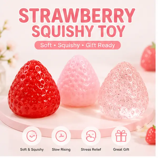 Strawberry Squishy Toys, Slow Rising Squeeze Fidget Toys, Soft Sensory Stress Relief Desk Toy, Cute Gift for Kids and Adults