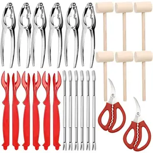 26pcs Food-Grade Seafood Tools & Nut Cracker Tool Set, with 6 Crab Crackers & 6 Shellfish/Seafood Forks & 6 Plastic Lobster Shellers & 2 Seafood Scissors & 6 Crab Hammers tiktokshopspringglowup
