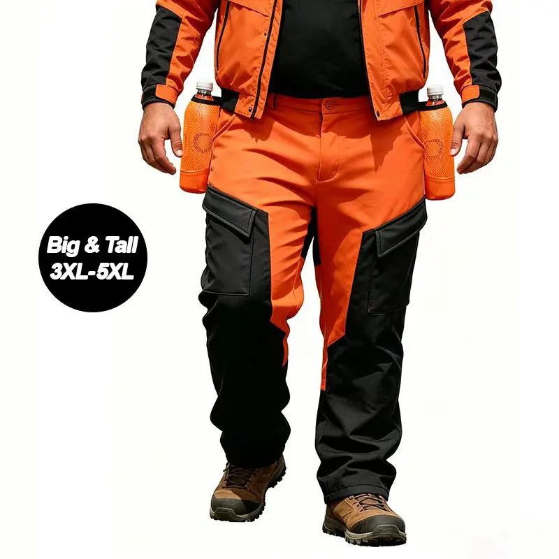 3XL-5XL large-sized men's fashionable outdoor color-blocking waterproof, scratch-resistant and warm, work pants, multi-functional water bag pants, can hold water bottles，cargo pants