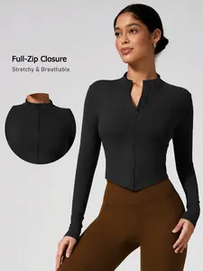 Women's Sporty Zipper Tight-Fit Top, Athletic Yoga Tops, Gym Yoga Training Long Sleeve Casual Fashion Running Tee, Outdoor Breathable Hiking Cycling Workout Shirt