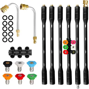 Upgrade  Washer Extension Wand, Power Washer Lance with 7 Spray Nozzle Tips, Gutter Cleaner Attachment Curved Rod,1/4" Quick Connect,Anti-Leaked Ring Replacement