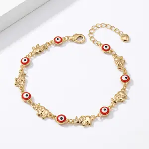 Elephant Evil Eye Bracelet Gold Dainty Protection Jewelry Red Mal De Ojo Lucky Charms for Women Stackable Bohemian Style Gift for Her Birthday Anniversary All-Season Everyday Wear