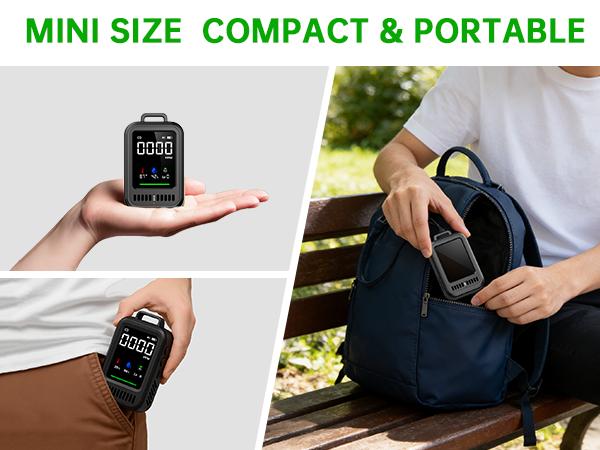 4-in-1 Portable Carbon Monoxide Detector, Audible & Visual Alerts, Magnetic Lanyard, LED Light, 220H Standby, Black