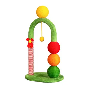 29in Cat Tree Tower with Sisal Scratchers & Balls, Adorable Holiday Cat Scratching Post with Hanging Toy Ball for Indoor Cats