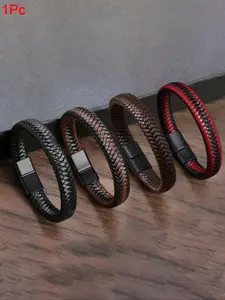 Fashion Men's Magnetic Buckle Leather, Multi-Size Braided Wristband Strap, Ideal for Outdoor Sports & Casual Wear, Handmade Cuff Bracelets
