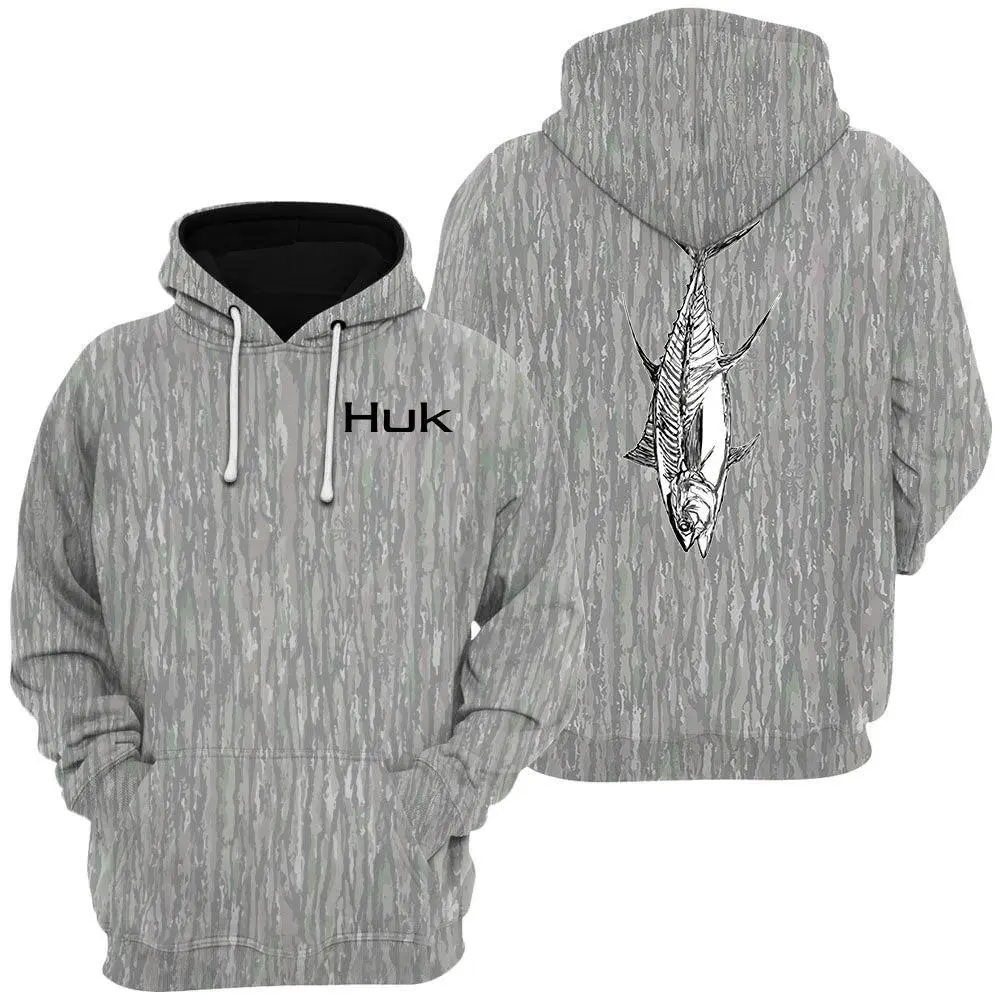 Huk Hoodie With Tuna Fish Print, Outdoor Fishing Graphic Camo Hoodie, Mosy Oakk Bottomland, Vintage 3D , Gift Idea, Gift for Dad or Husband,Perfect For Outdoor Enthusiasts