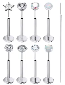 9 Pcs Diamond Flat Nose and Lip Nail Set,Flat Back Nose Stud Hypoallergenic Nose Piercing Lip Studs Fashion Accessories,Christmas Party Gifts,Hand Tools Kits