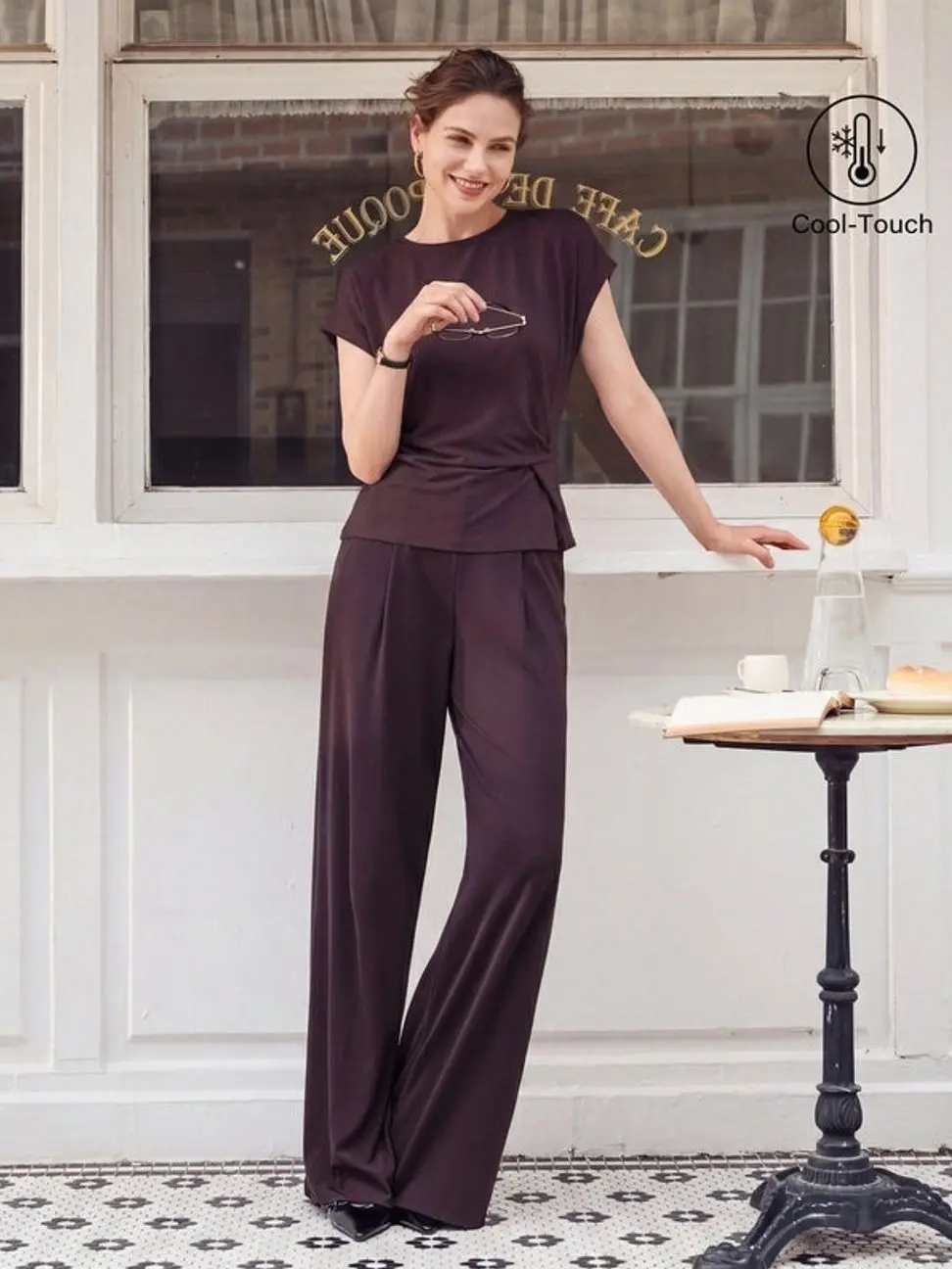 2Pcs Set Round Neck Tucked Top & Wide Leg The Success Pants