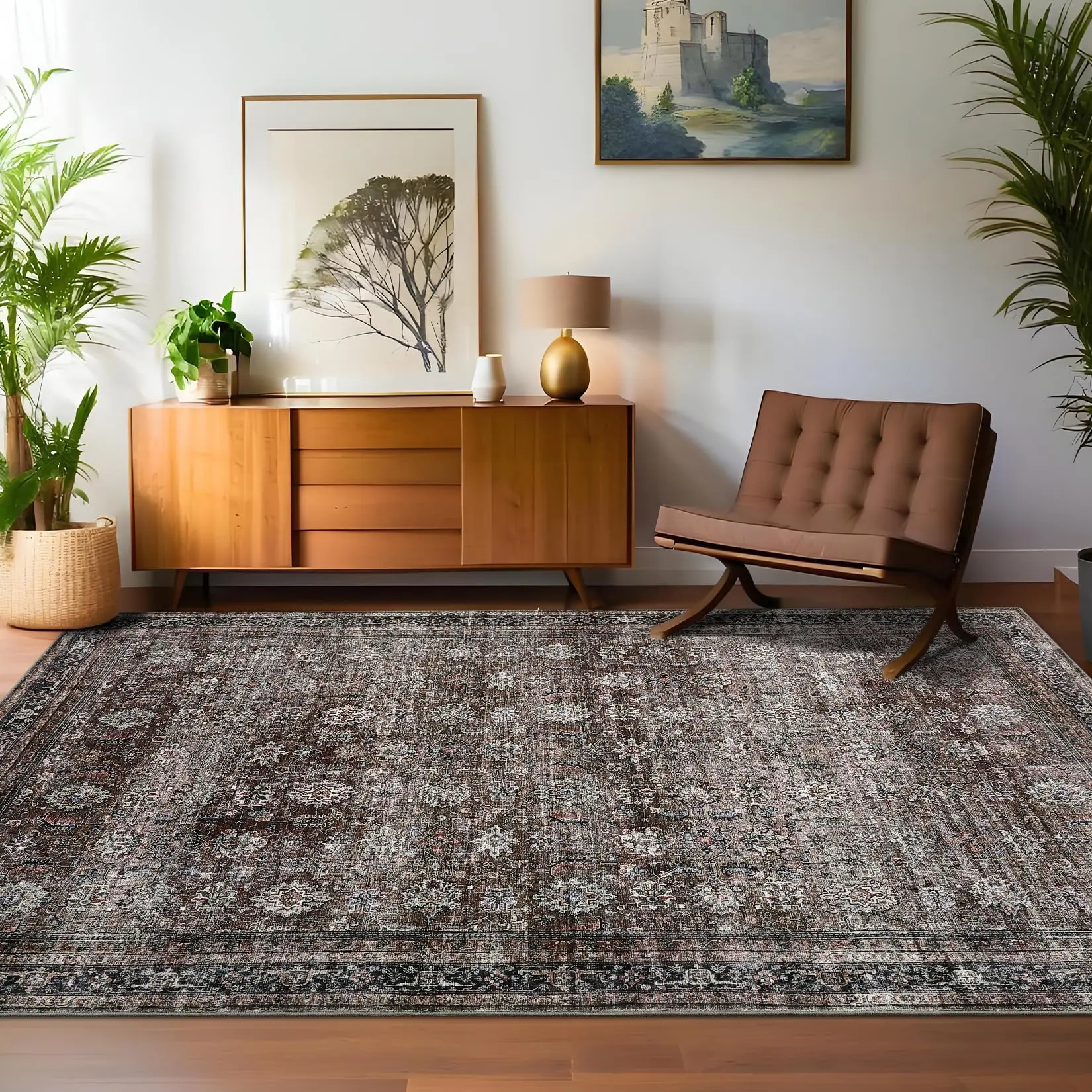 【GARVEE】- Large Area Rugs 9 x 12 Feet, Classic Print Living Room Rugs with Non-Slip Backing, Stain-Resistant Oriental Rugs, Washable Shag Rugs