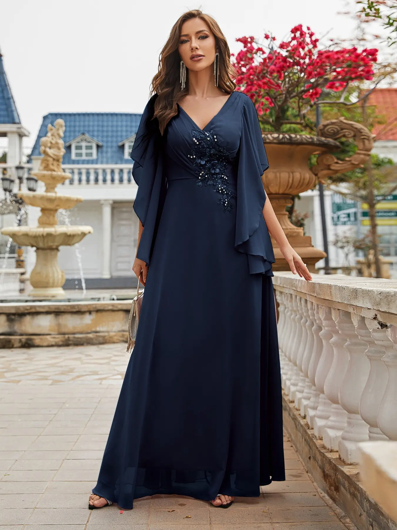 full length maxi dress with long bell sleeves Loretta Caponi Accademia Black Velvet Bell Sleeve Catherine Maxi Dress Accademia / XS