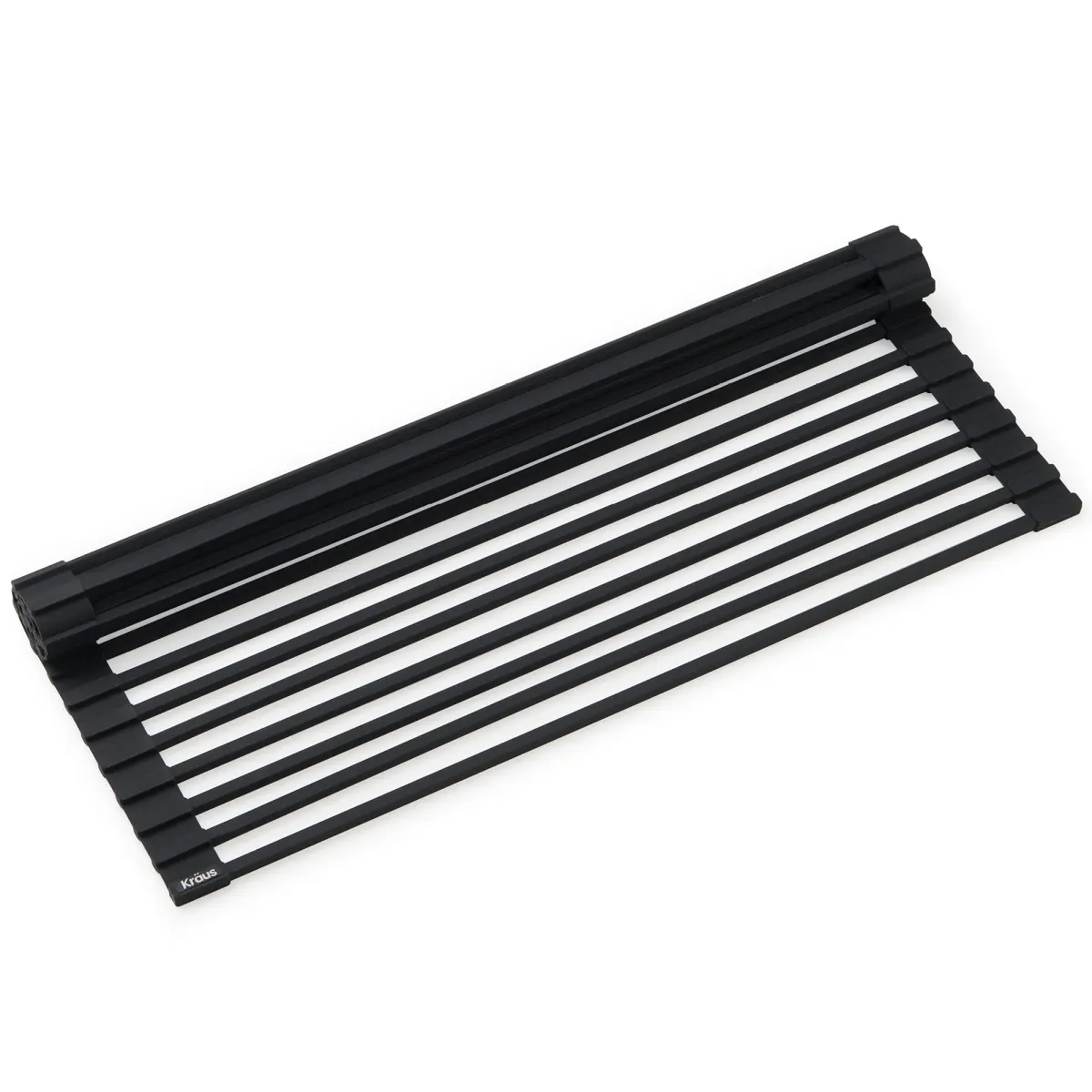 212 MAIN Kraus KRM-11BL Stainless Steel Silicone Multipurpose Over Sink Roll-Up Dish Drying Rack - Matte Black, Kitchen Accessory, Farmhouse Baking Use