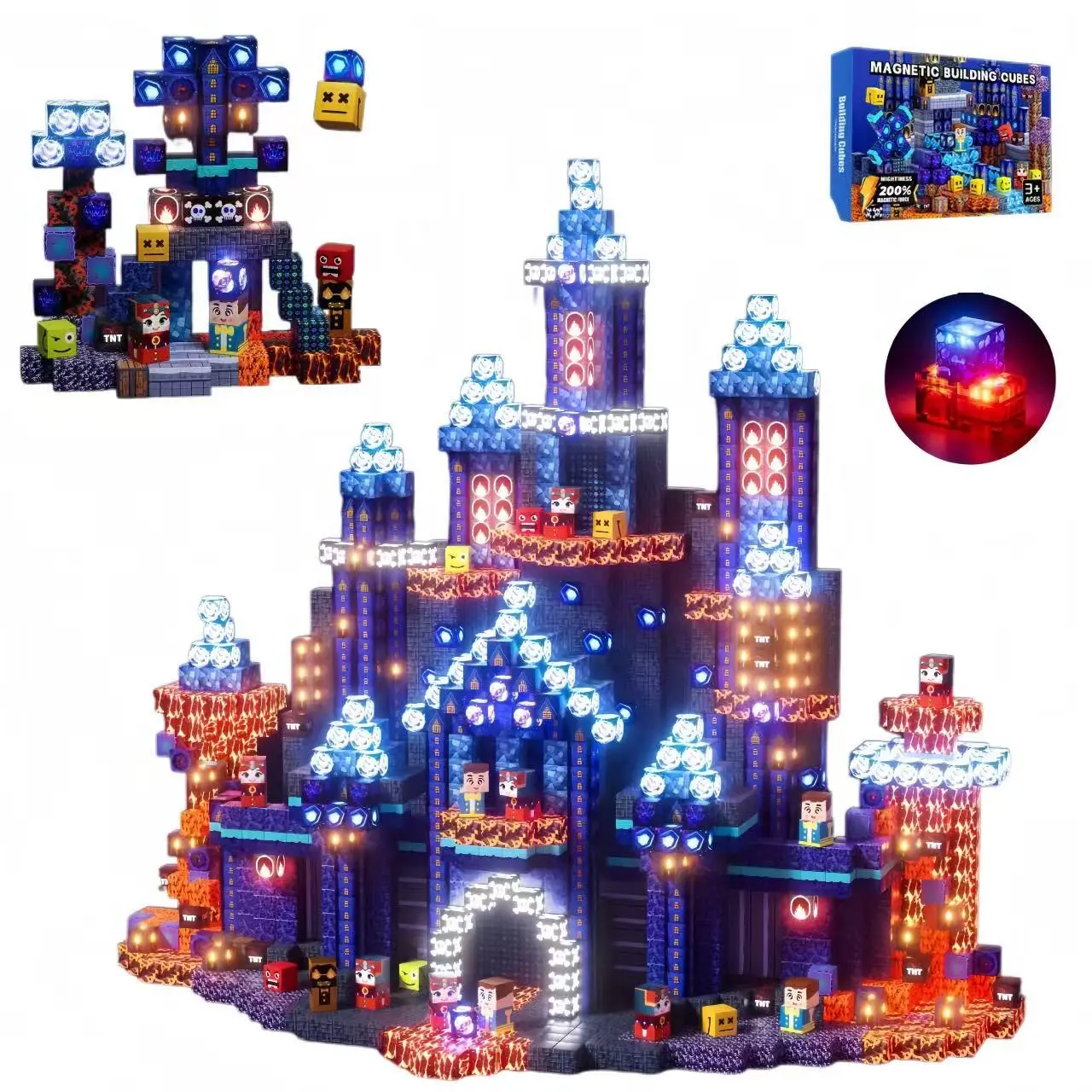 Controlled LED Magnetic Blocks Toy, Creative Building Blocks, Diy Building Model, Blue Castle DIY Building Set, Stem Early Learning, Perfect Gift for Kids Aged 3+