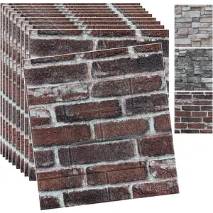 10 count 3D Wall Panels Peel and Stick 3D Brick Wallpaper Peel and Stick Faux Stone Wall Panel  Brick Self-Adhesive Wallpaper (Red,10pcs)