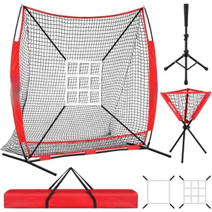 7x7' Baseball & Softball Net for Batting Pitching Hitting - Large Ball Collection System, Portable Baseball  Equipment with Strike Zone, Tee, Ball , for Adult ,Youth Practice