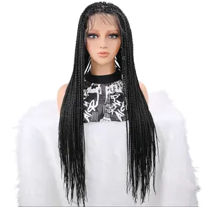 30 40 Inch Crochet Braided Wigs Synthetic Hair Full Lace Wig Premium Ultra Long Crochet Braided Wigs for Women Hand Made Braids Black Color Wig for Stylish Looks and Versatile Uses Average Cap Size (22-22.5 Inches) 480-520 Grams(1.06LB-1.15LB) Weight