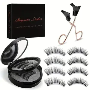 4 Pair Magnetic Eyelashes with Applicator, Natural Look Reusable Easy to Apply Lashes