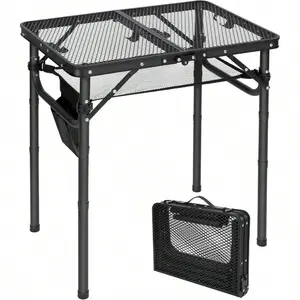 Small Folding Grill Table Outside, 3 Heights Adjustable Lightweight Portable Metal Aluminum Outdoor Grill Table Camping Picnic Cooking BBQ, Black 24x16 Inches
