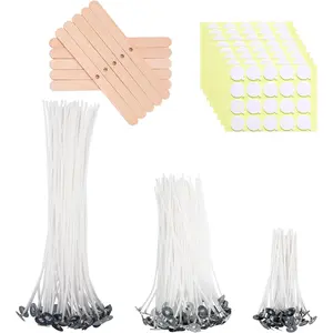160Pcs 4/6/8 inch Pre Waxed Candle Wick with 160pcs Wick Stickers and 10Pcs Candle Wick Holders, Bulk Cotton Candle Wicks for Candle Making, Soy Wax