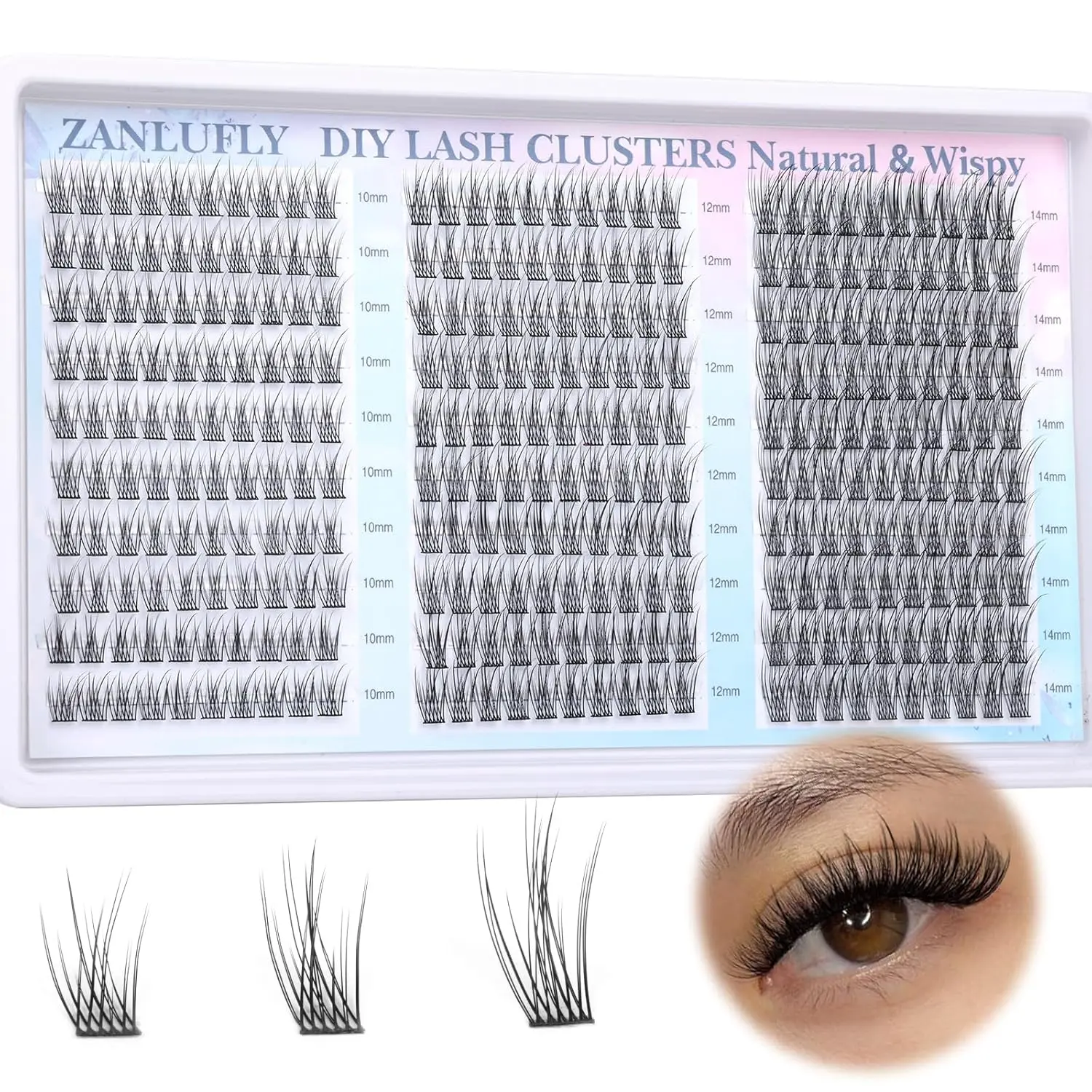 Lash Clusters Wispy Eyelash Clusters C-Curly Individual Lashes Natural 300Pcs Cluster Lashes Eyelash Extension 10 12 14MM DIY Lash Extension