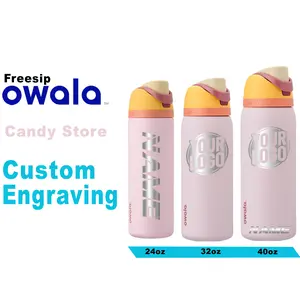Owala Candy Store Color Insulated Water Bottles, Personalized Stainless Steel Water Bottle, Laser Engraved Custom Water Bottle with Straw.