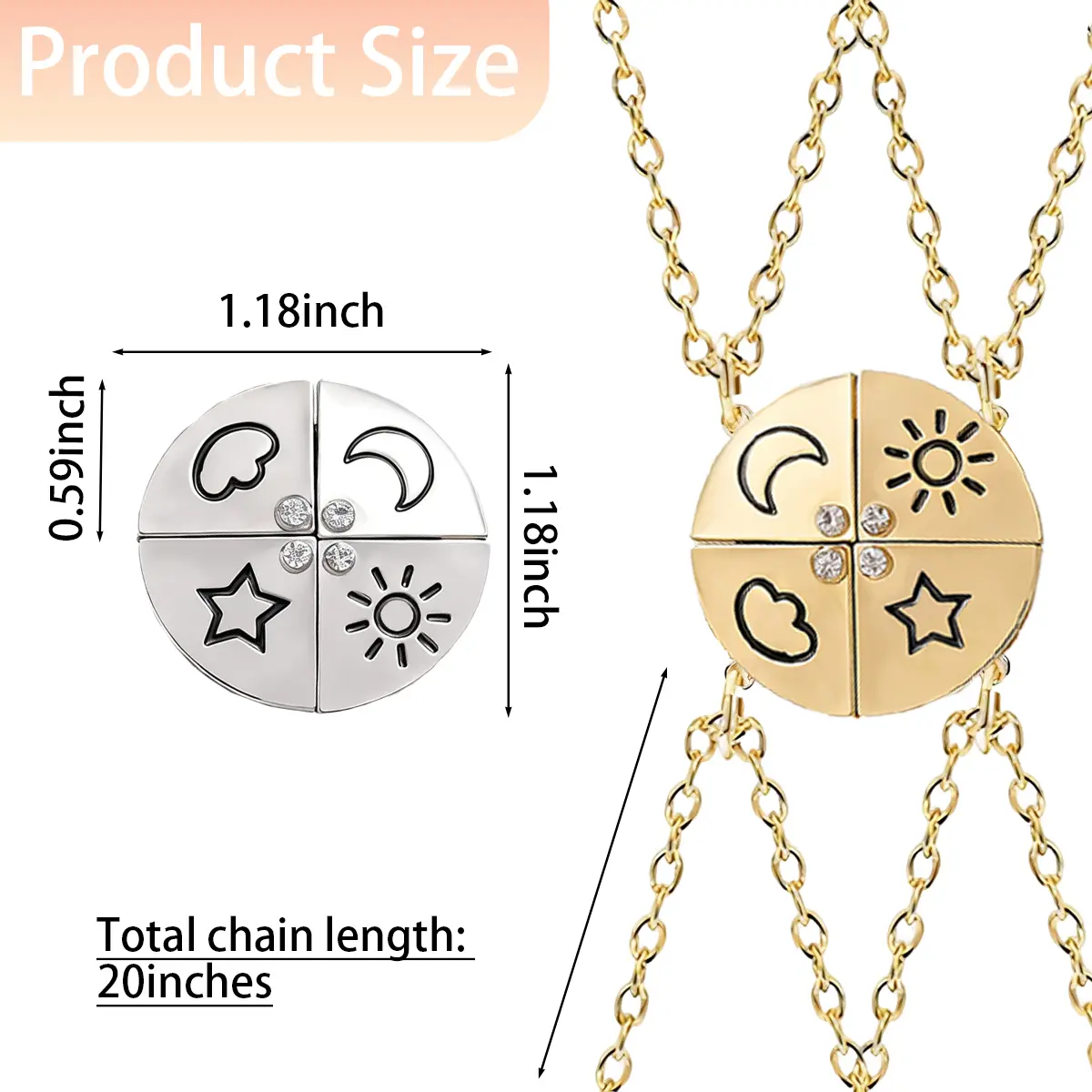 Matching Sun, Moon, Star & Cloud Necklace Set for 4, Magnetic