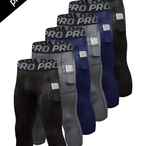 Men's 3-Pack 3/4 Elastane High Compression Tights - Fitted Activewear, Breathable, 4-Way Athletic Stretch, Dry Fabric Sports Leggings with Fitness Support for Gym, Running, Dry Men's Sports Leggings, Elastic Fabric Men's Sports Leggings