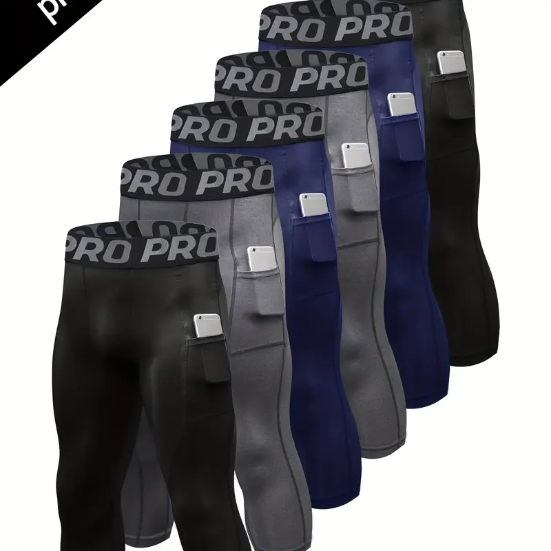 Men's 3-Pack 3/4 Elastane High Compression Tights - Fitted Activewear, Breathable, 4-Way Athletic Stretch, Dry Fabric Sports Leggings with Fitness Support for Gym, Running, Dry Men's Sports Leggings, Elastic Fabric Men's Sports Leggings