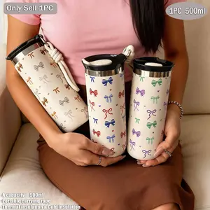 500ML Butterfly Heart Pattern Insulated Cup, Stainless Steel Vacuum Bottle, Silicone Straw, Outdoor Coffee Water Cup, Insulated Travel Drinkware, Gift Idea