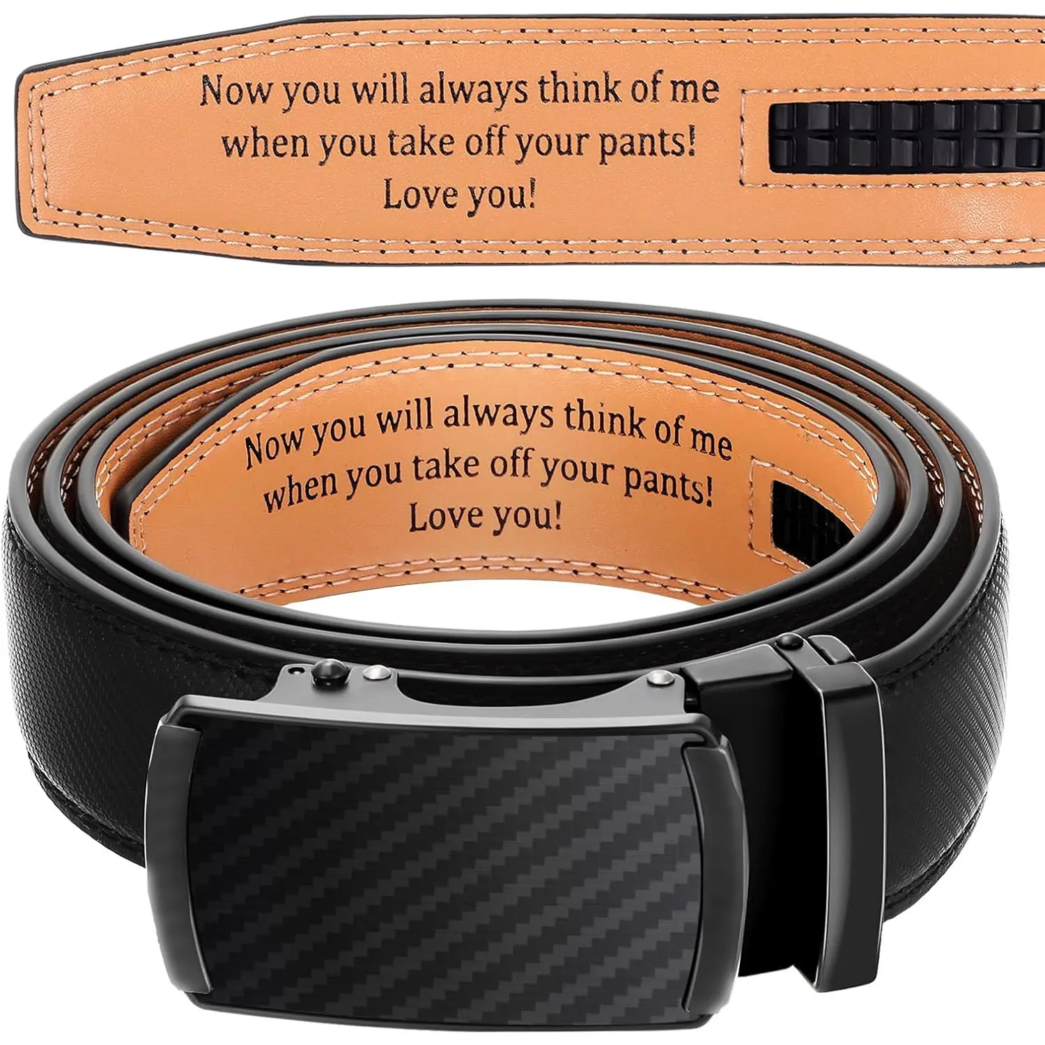 Engraved Mens Ratchet Belt Leather Slide Personalized Belt for Men with Buckle for Husband Birthday Wedding Gift