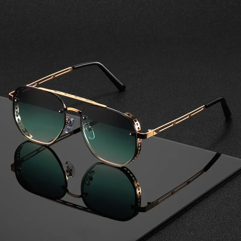 Men's Sunglasses, Classic Double-Beam Metal Statement Frame with Dark Lenses, Lightweight & Durable for Casual Sun Protection, Statement Frame Glasses, Sunlight Blocker, Trendy Styling, Trendy Styling Sunglasses, Sturdy For Daily Wear