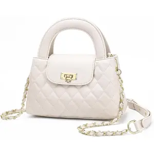 Small Quilted Crossbody Purse for Women, Faux Leather Top Handle Bag with Chain Strap, Elegant Mini Handbag for Daily Use