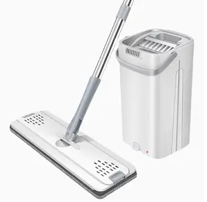 Hands-free Flat Dust Mop With Bucket - Wet And Dry Cleaning, Perfect For Bedroom, Kitchen, Living Room, Bathroom - Durable Plastic Household Floor Mop Tool