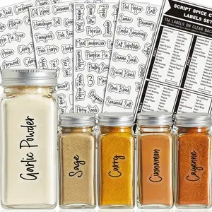 138pcs Spice Jar Stickers, Kitchen Spice Labels, Creative Transparent Waterproof, Food Room Mark, Suitable for Kitchen Storage