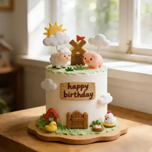 Cute Farm Animal Cake Decoration Set, Pig Sheep Children Birthday Dessert Topper, Country Style Farm Theme Cake Accessories, Cake Decorating Kit