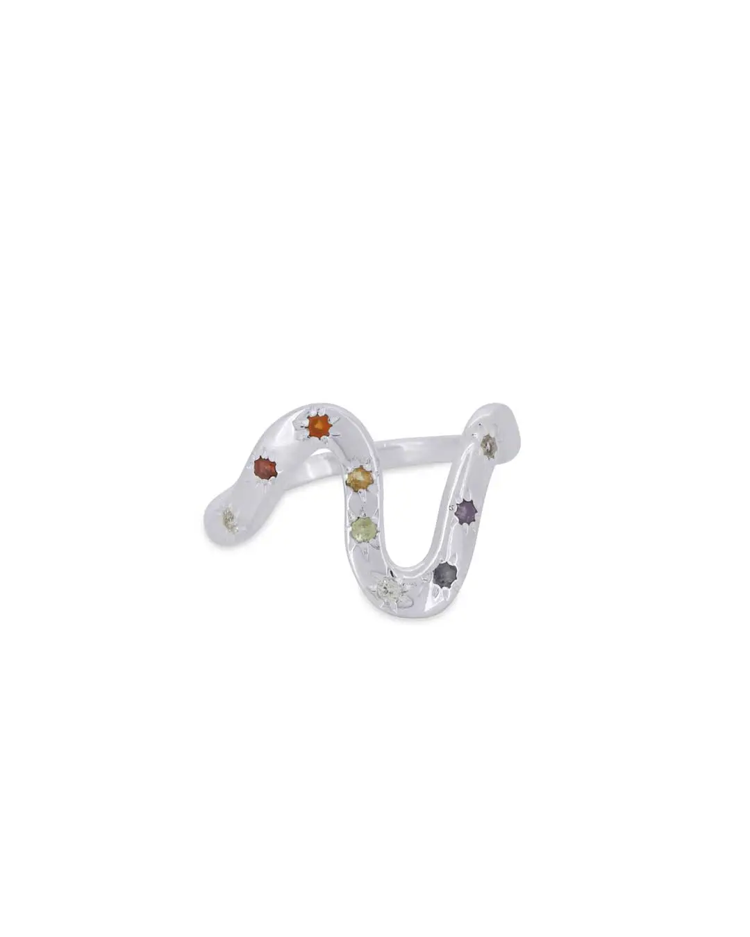Sterling Silver Chakra Dust Wave Ring – Dainty Gemstone Energy Band (Sizes 6–10)