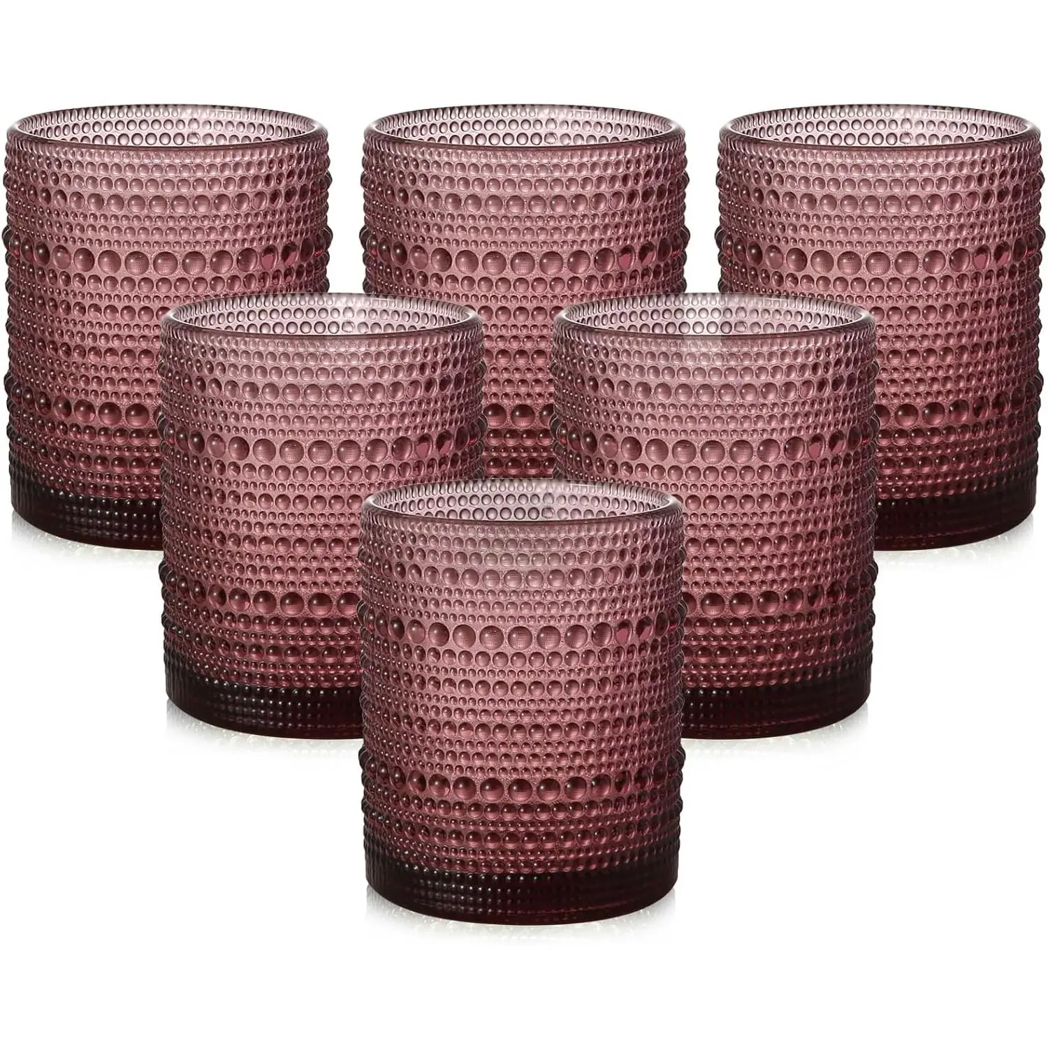 Vintage Glassware Drinking Glasses Set of 6,12 oz  Glass Cups,Embossed Purple Water Tumbler,for Beer,Cocktail,Whiskey,Juice and Various Mixed Drinks- 1 Cleaning Brush